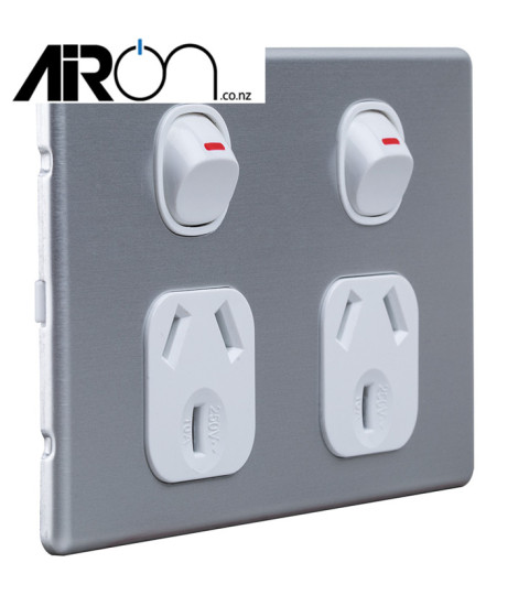 Slimline Double Powerpoint 10A Horizontal Cover - Aluminium